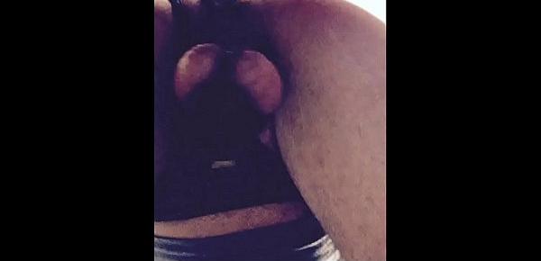  Teenage sissy in chastity plays with homemade toy to stretch his hole